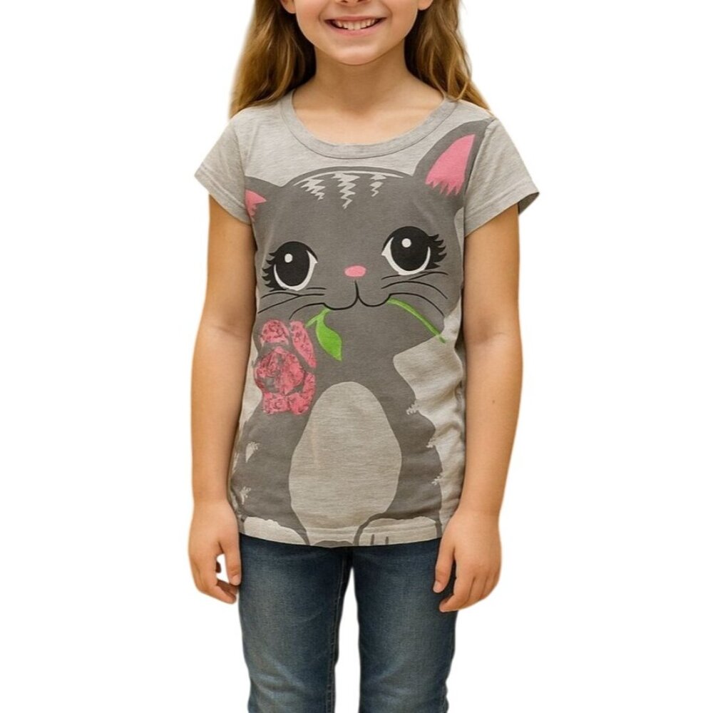 L.A. Conduct Size Large Gray Cat Graphic Tee For Girls